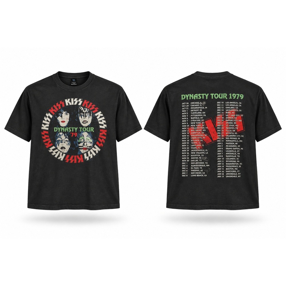 KISS Dynasty Tour 1979 Black Graphic T-Shirt Mens XXL Rock Band Concert Tee